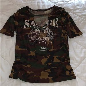 v-cut camouflage t-shirt